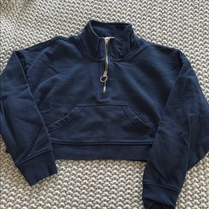 WEWOREWHAT Navy Blue Half-Zip Cropped Sweatshirt